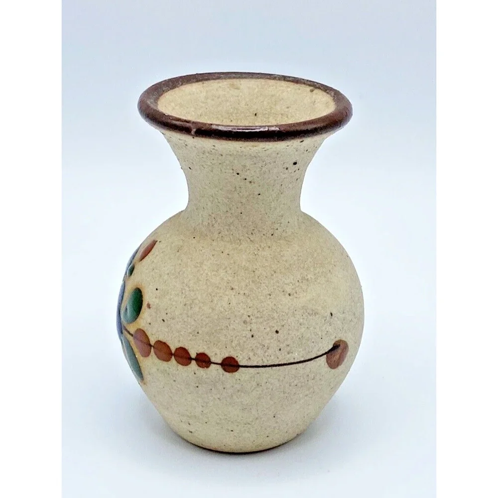 Vintage Tonala Pottery Miniature Floral Vase Toothpick Holder Mexican Folk Art - Picture 2 of 7